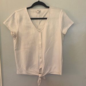 J Crew White Knit Tie-Front Tee